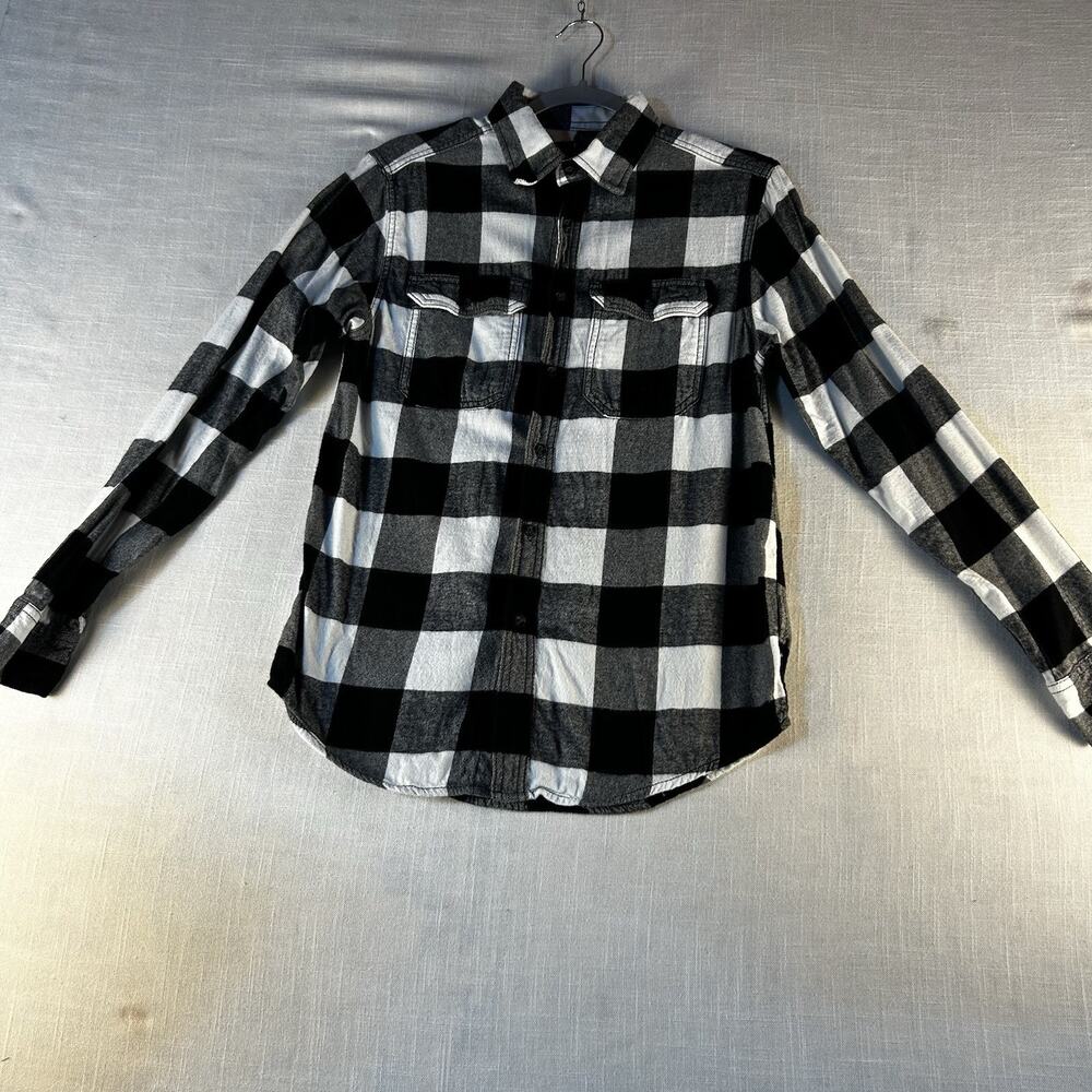 George Mens Small Shirt 34-36 Black‎ White Check Button Down Long Sleeve Flannel